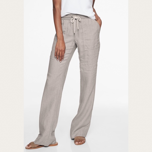 Athleta Pants - Athleta Women's Gray Stripe Bali Linen Trouser